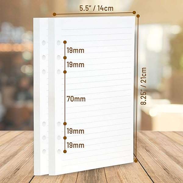A5 6-Ring Binder Planner Inserts - 8 1/4 x 5 5/8" - Thick Cream Color Blank Loose Leaf A5 Pa...