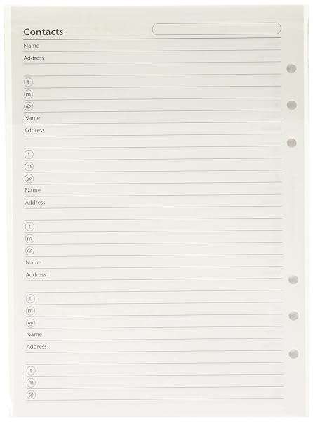 Filofax A5 Organiser Contacts Refill, White
