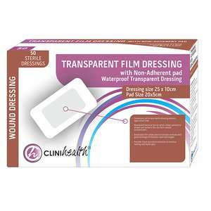 DRESS TRANSP FILM & PAD CLIN 25X10CM 50~