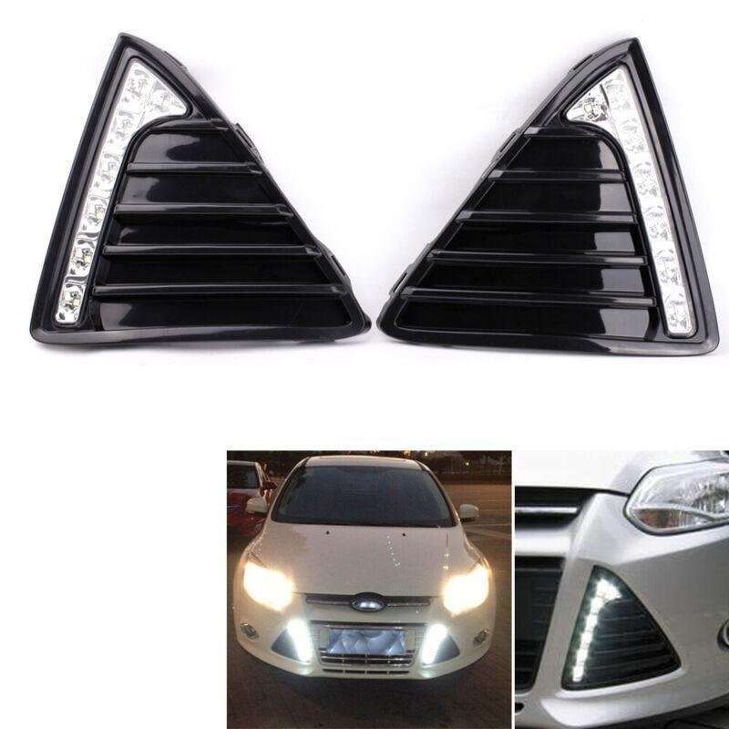 2X/Set Fit For Ford Focus 11-14 Front Bumper Grille with LED DRL Light Kit
