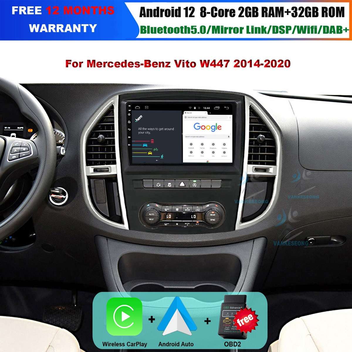For Mercedes Vito W447 Touchscreen Car Stereo DAB Radio GPS Head Unit Android 12