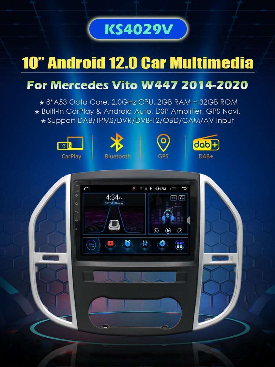 For Mercedes Vito W447 Touchscreen Car Stereo DAB Radio GPS Head Unit Android 12