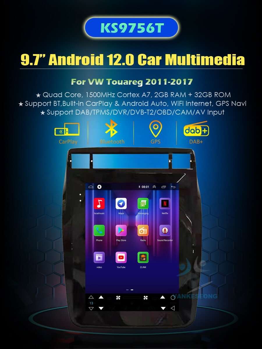 9.7'' Car Stereo For VW Touareg 2011-2017 DAB FM Radio GPS 32GB Android 12 Navi