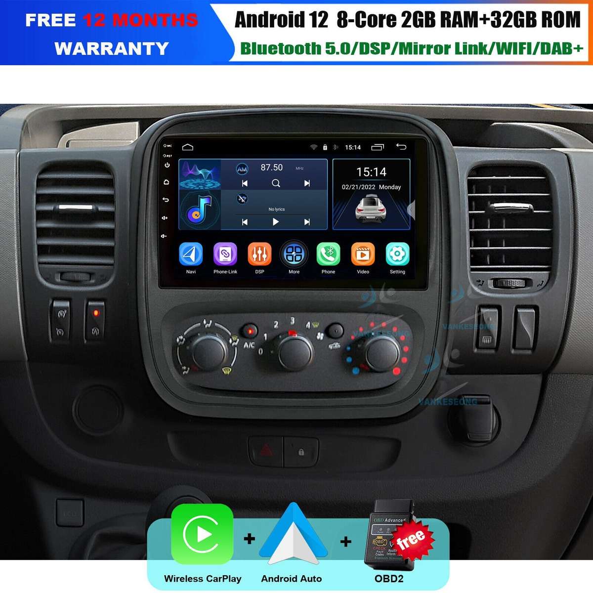 Android Auto For Renault Trafic 3 2014-2021 Bluetooth DAB Radio Head unit GPS 9"