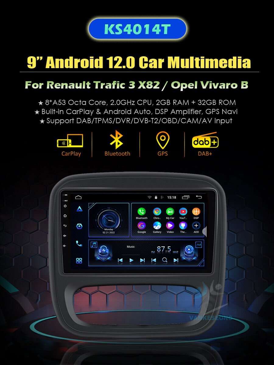Android Auto For Renault Trafic 3 2014-2021 Bluetooth DAB Radio Head unit GPS 9"