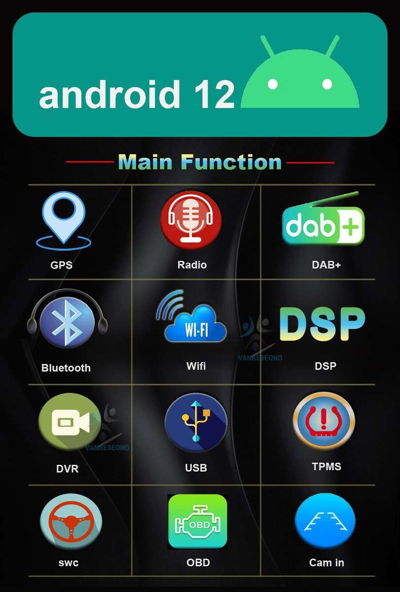 Double Din Car Stereo with Screen Android 12 BT CarPlay GPS Navigation Head Unit