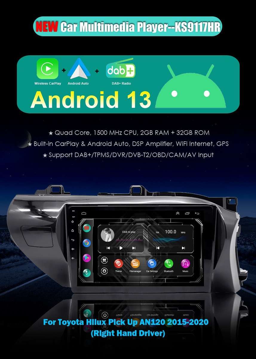 10" Android13 CarPlay Car Stereo Radio For Toyota Hilux 2015-22020 Head Unit GPS