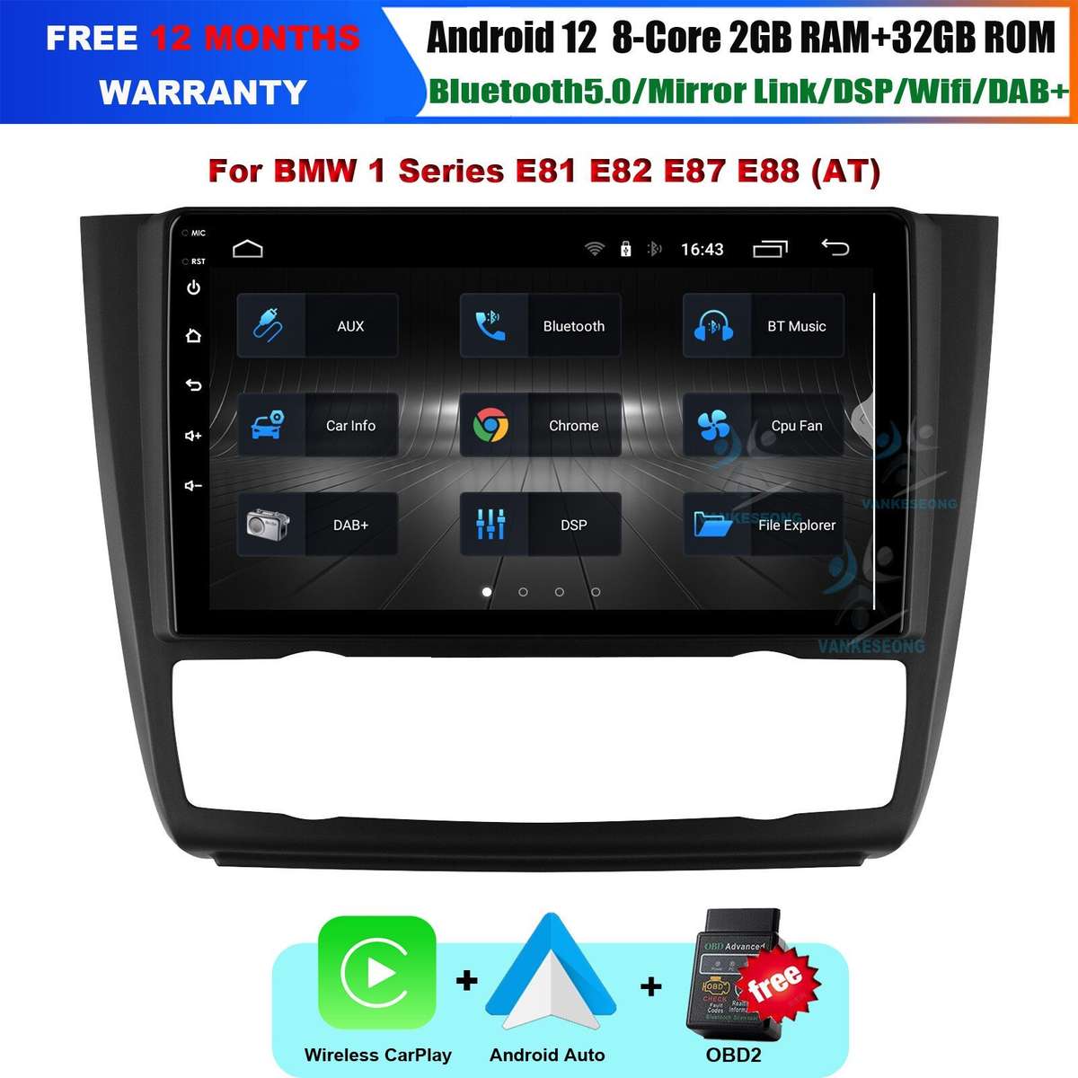 CarPlay Android 12 Autoradio Touchscreen GPS Sat Nav For BMW 1er E81 E82 E87 E88