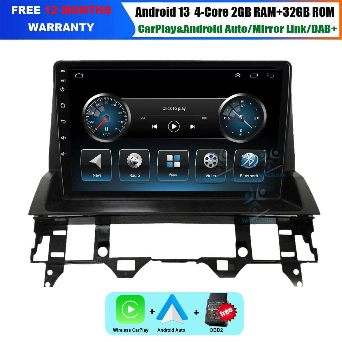 9" Autoradio GPS Navigation For MAZDA 6 2002-2008 Android 13 VideoBT CarPlay+OBD