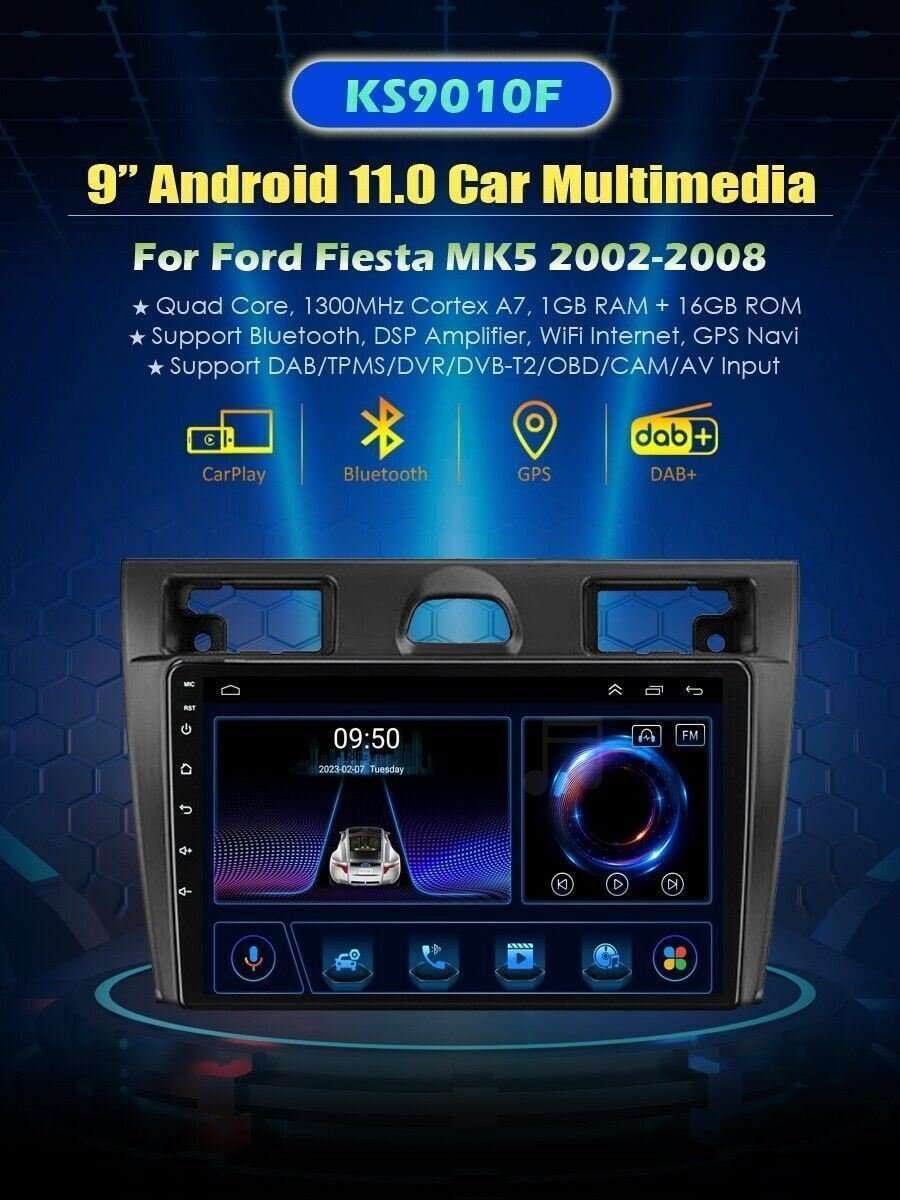 For Ford Fiesta MK5 2002-2008 Autoradio GPS Navigation Bluetooth DAB+ Android 9"