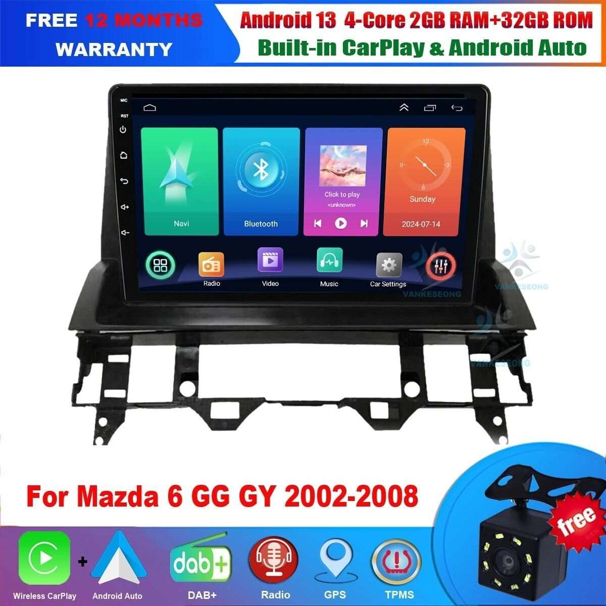 9"For MAZDA 6 DAB+ AutoRadio USB Navigation BT Carplay Android Auto GPS