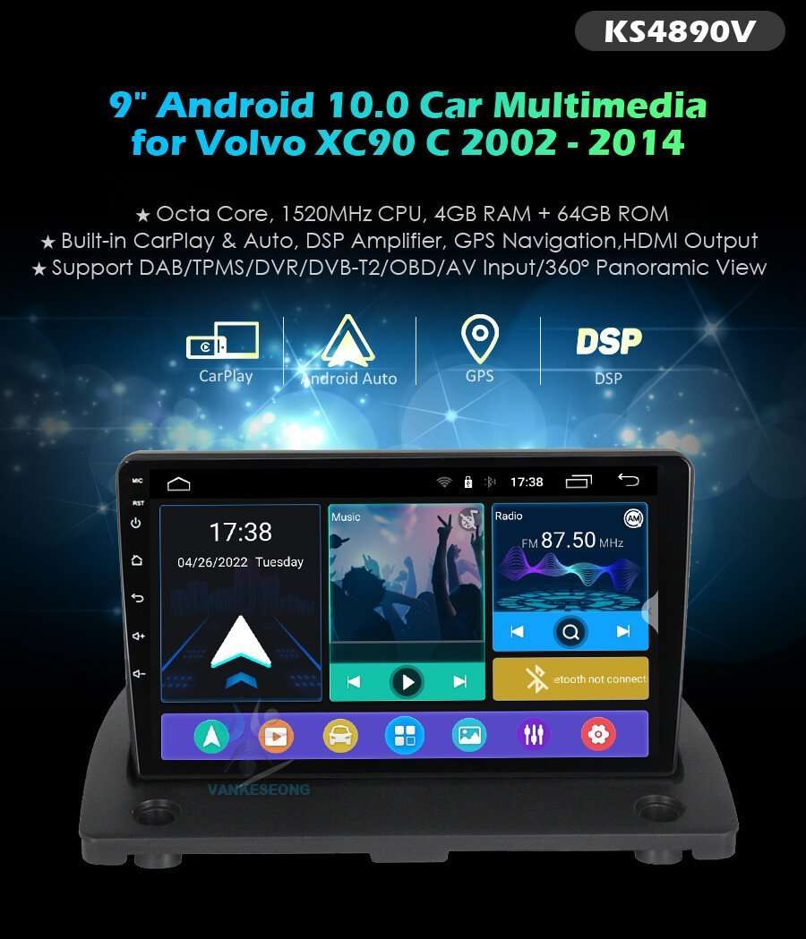 9" for Volvo XC90 2002-2014 DAB Car Radio Android GPS Sat Navi BT CarPlay 4+64GB