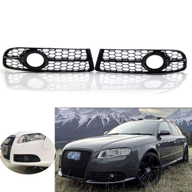 Honeycomb Fog Light Grille w/ Trim Gloss Black for Audi A4 B7 S-Line 05-08