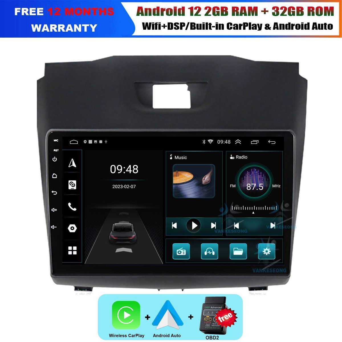 Android12 Head Unit GPS Navigation CarPlay Car Radio for Isuzu D-MAX 2 2012-2018