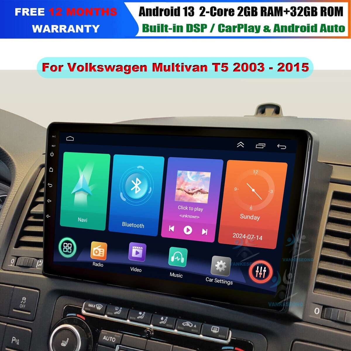 Android 13 Head Unit GPS Radio Car Multimedia Stereo For Volkswagen Multivan T5