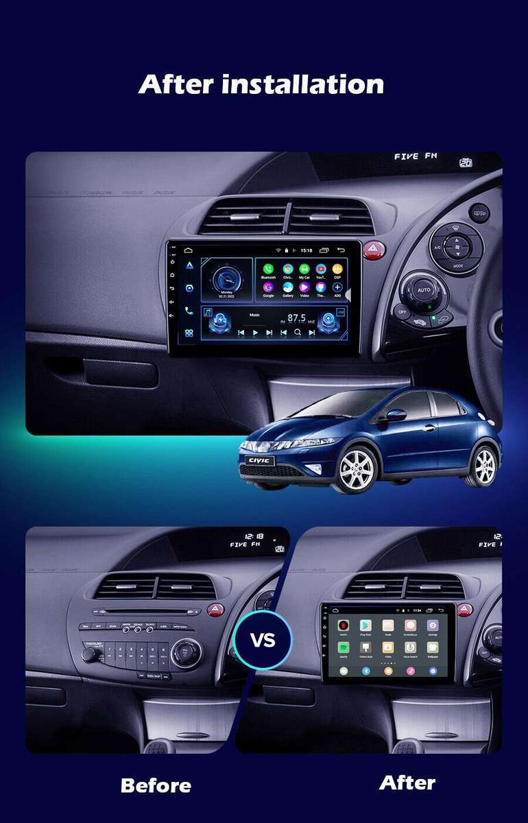 Android Auto CarPlay For Honda Civic Hatchback 2006-2012 DAB Radio Head Unit GPS