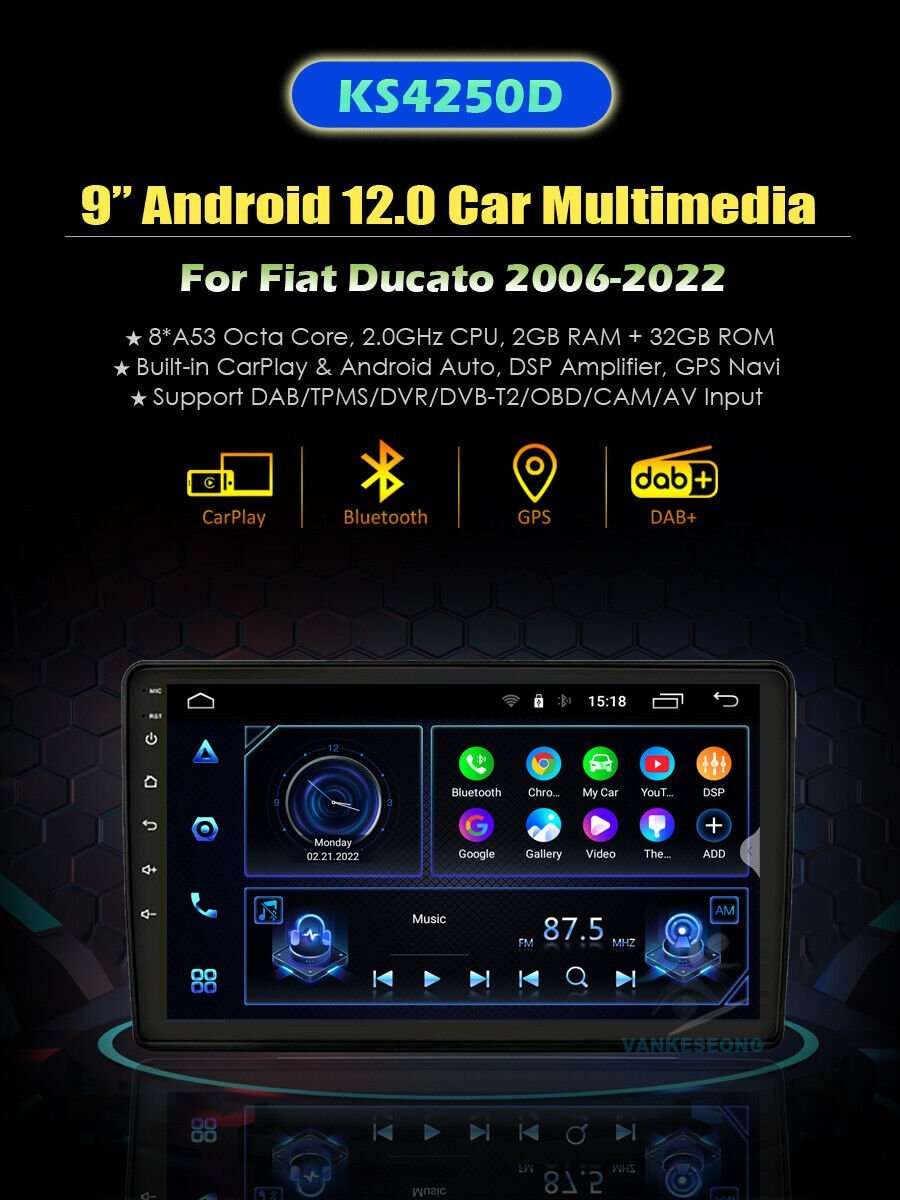 9" Car Multimedia Head Unit For Fiat Ducato Android 12 DAB Radio Wifi Stereo GPS