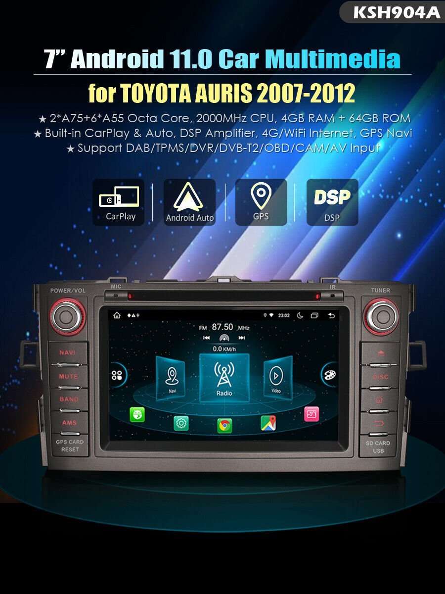 7" Android 12 Car DVD GPS Head Unit CarPlay Radio DAB For TOYOTA AURIS 2007-2012