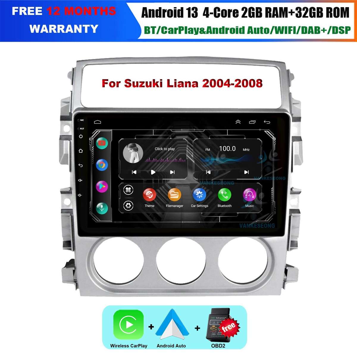 For Suzuki Liana 2004-2008 CarPlay Android 13 Car Stereo GPS Sat Nav DAB+ Radio