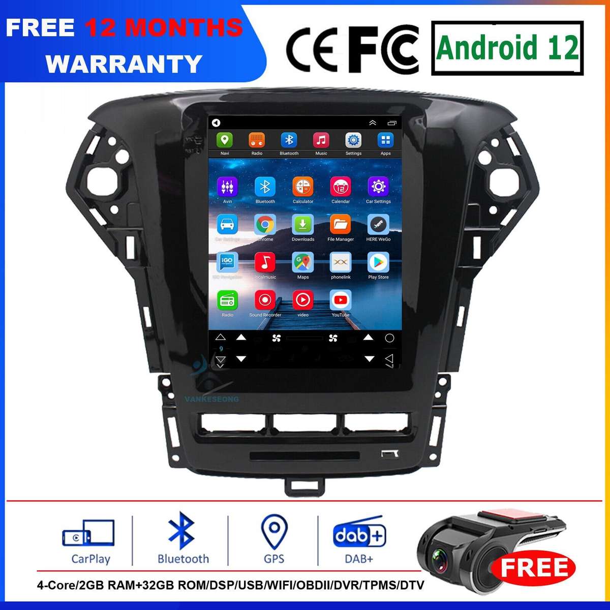 9.7" Autoradio For Ford Mondeo MK4 2011-2013 BT CarPlay Android12 Navigation GPS