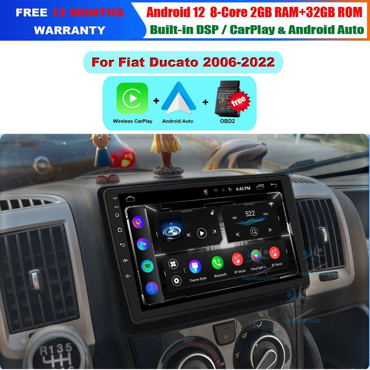 9" Car Multimedia Head Unit For PEUGEOT BOXER 2011-2015 Android 12 Radio Stereo