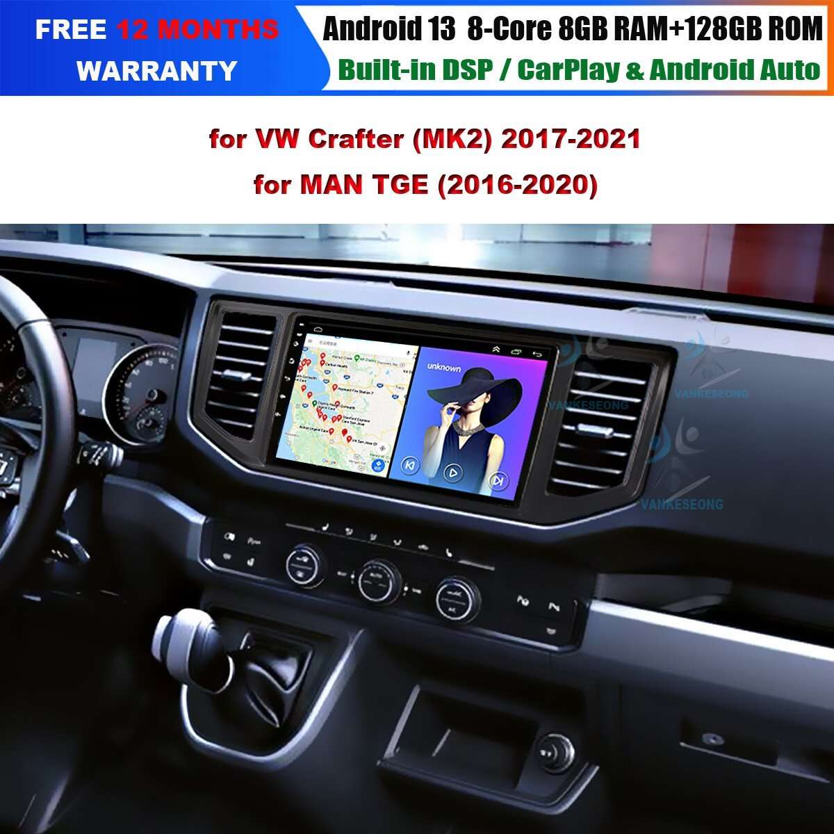 8+128GB Android Auto CarPlay For VW Crafter MK2 Car Radio GPS Sat Nav Head Unit