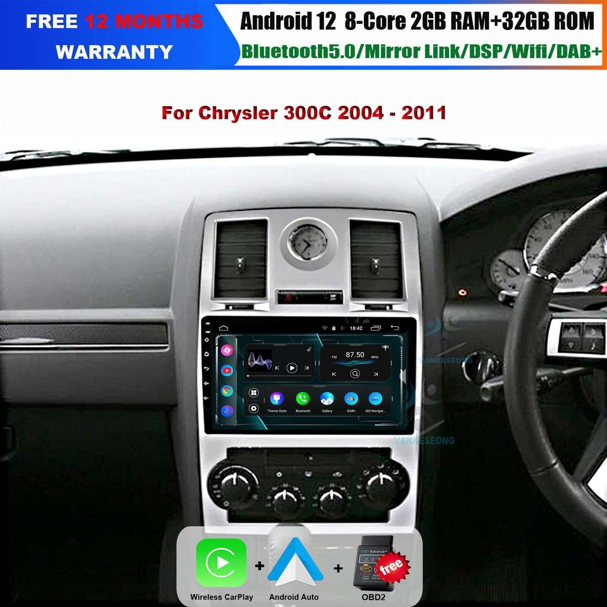 CarPlay Android Auto Radio For Chrysler 300C 2004-2011 DAB GPS Sat Nav Head Unit