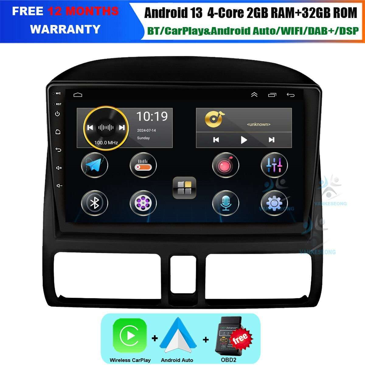 9" Android 13 CarPlay Head Unit GPS Video Radio Sat Navi For Honda CRV 2002-2006