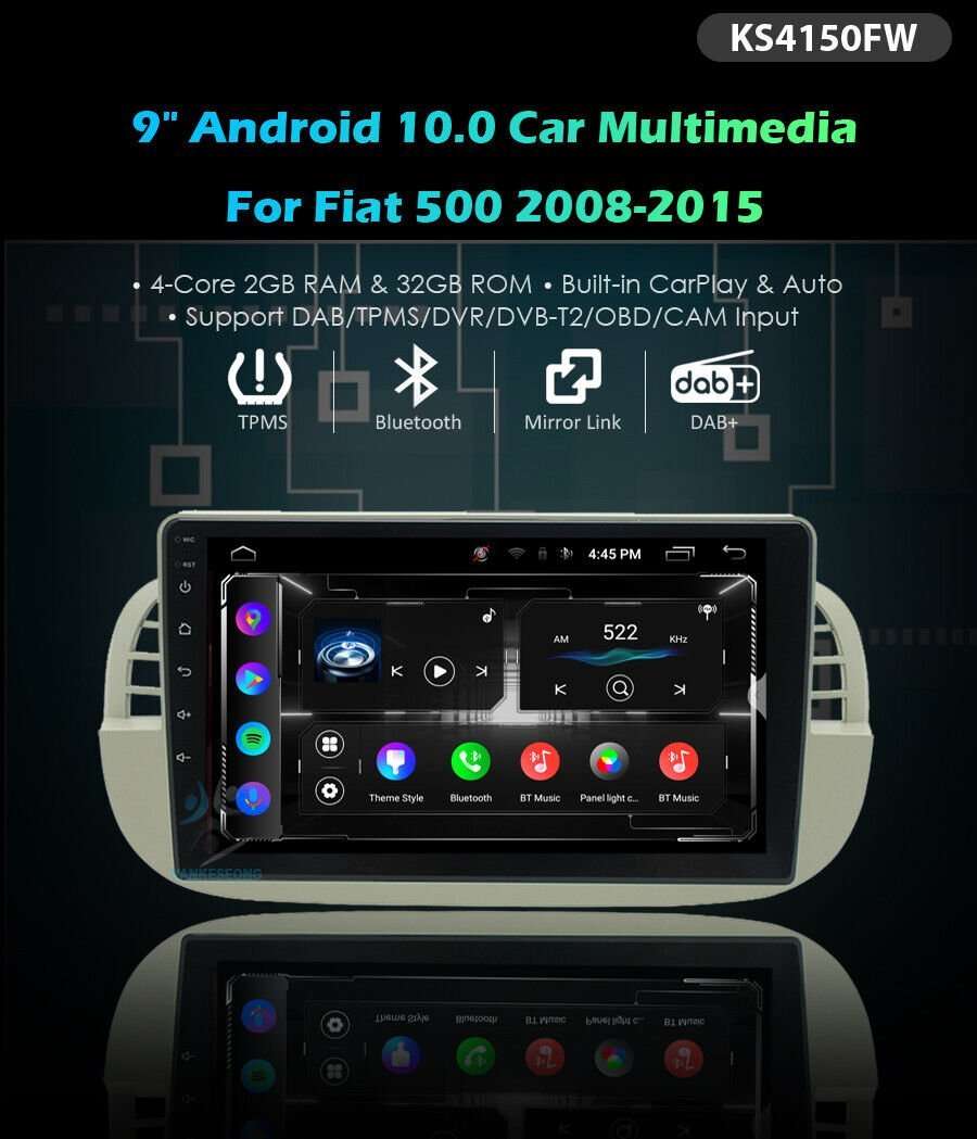 for Fiat 500 2008-2015 Car Stereo DAB Radio GPS Sat Nav 32GB Android Screen +DVR