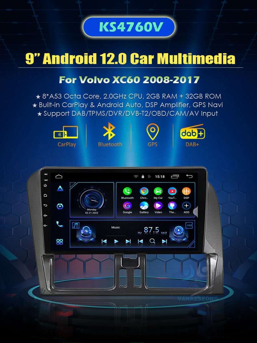 9" Android Autoradio DAB+ CarPlay GPS Navigation BT DSP For Volvo XC60 2008-2017