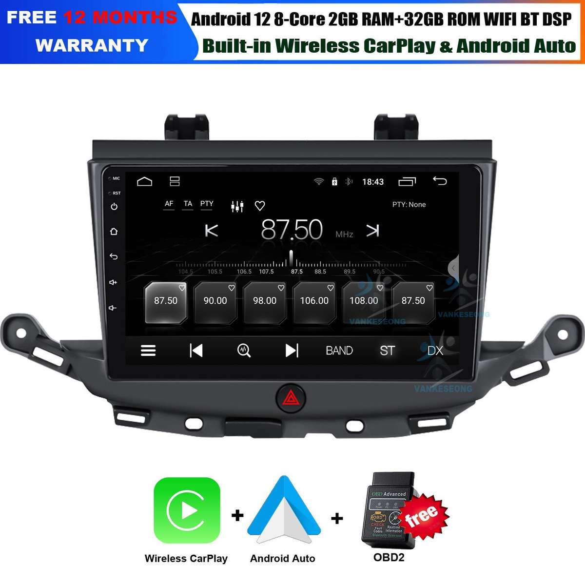 9" Android 12 Radio For 2015-2019 Vauxhall Astra K Head Unit Stereo GPS Sat Nav