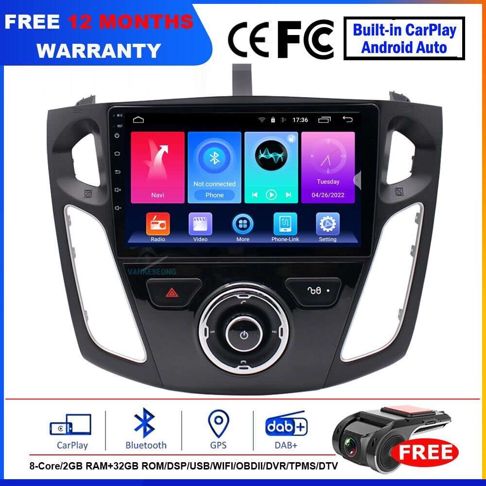 9" 8-Core Android Head Unit Car Radio Sat Navi CarPlay for Ford Focus 2012-2017