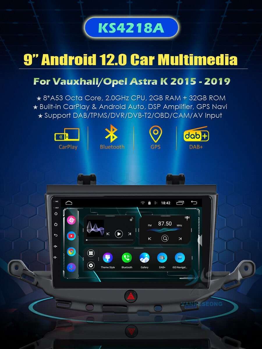 9" Android 12 Radio For 2015-2019 Vauxhall Astra K Head Unit Stereo GPS Sat Nav
