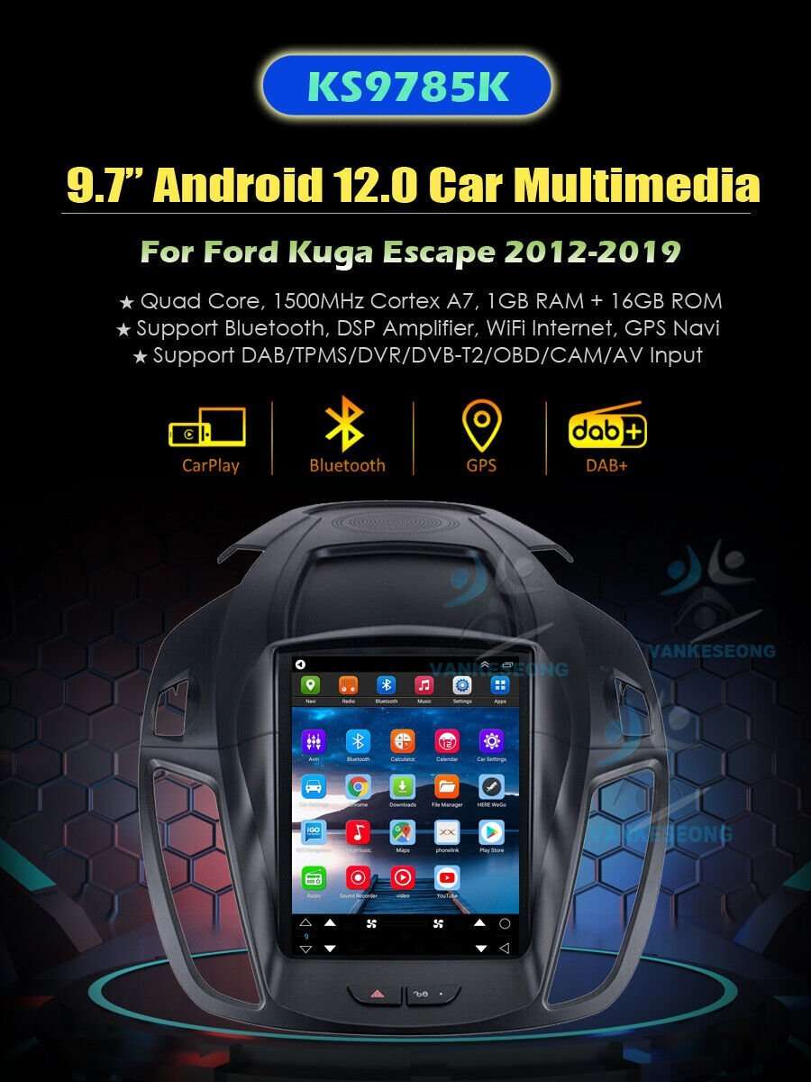 9.7" Android12 DAB+ Autoradio Wifi GPS Navigation For Ford Kuga Escape 2012-2019