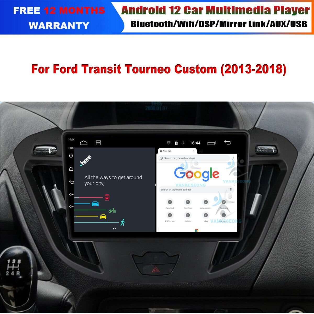 DAB+ Android 12 Car GPS Navigation Head Unit Radio For Ford Transit Custom 13-18