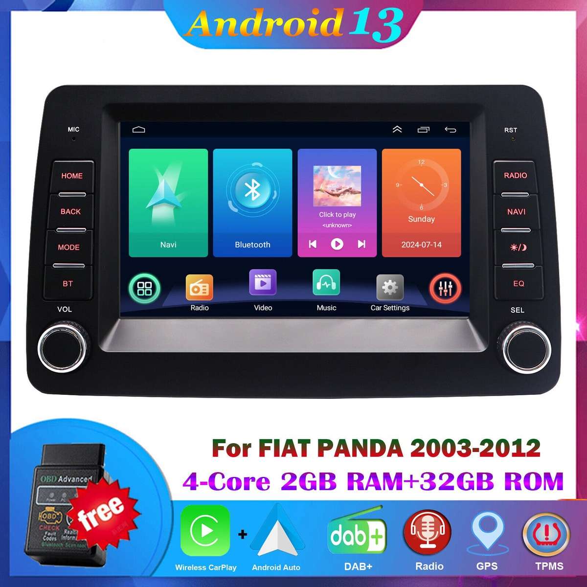 7" Car Multimedia DAB+ Radio Android13 Car Stereo Navi for Fiat Panda 2003-2012