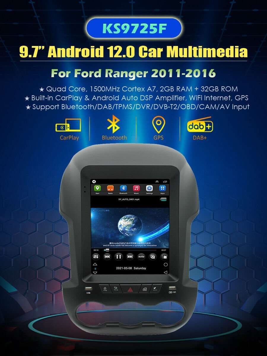 9.7" Android 12 CarPlay Autoradio GPS Navigation for Ford Ranger F250 2011-2016