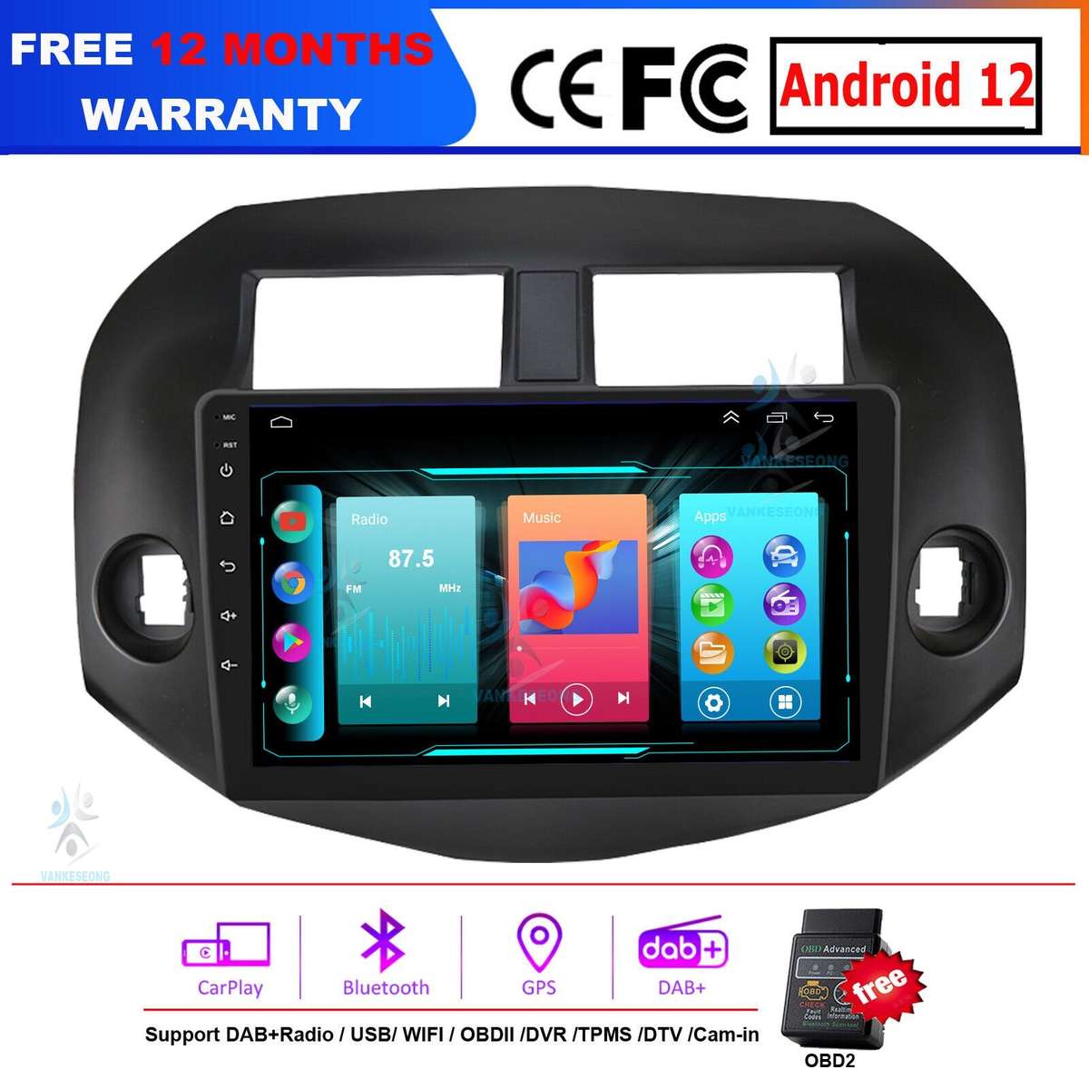 10.1" For TOYOTA RAV4 2006-2012 Android 12 Car GPS Stereo Radio Player SAT NAVI