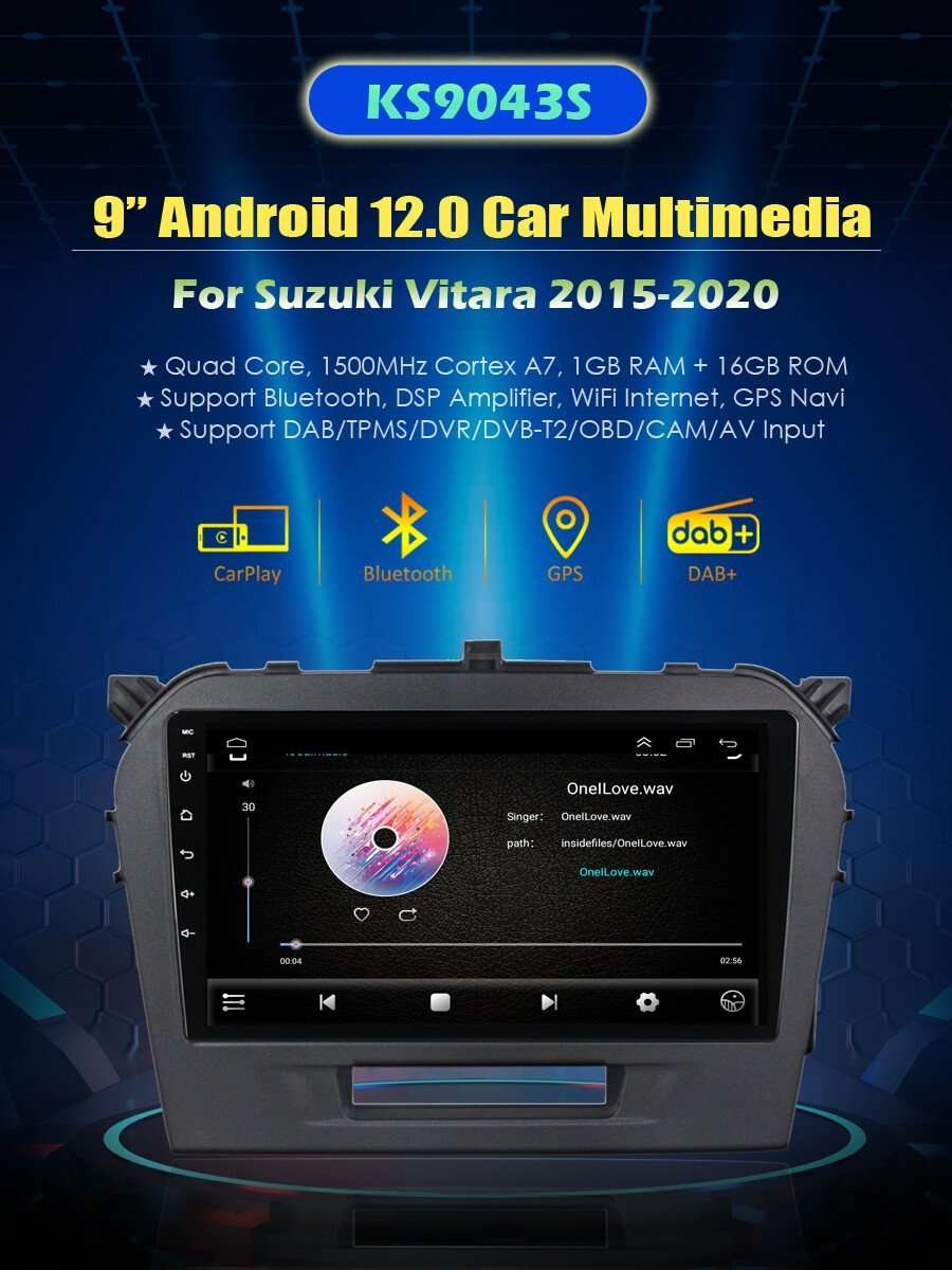 9" Android12 GPS Navigation For Suzuki Vitara 2015-2020 BT DAB+Autoradio CarPlay