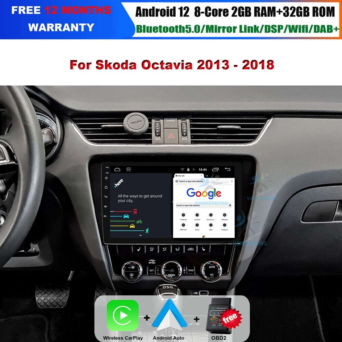 CarPlay Android Auto Navigation GPS Autoradio DAB+ For Skoda Octavia 2013 - 2018