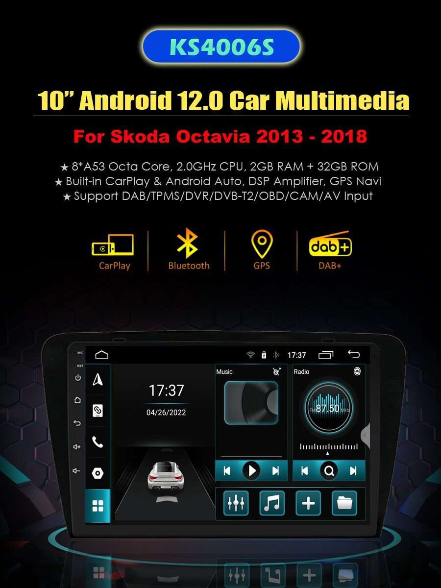 CarPlay Android Auto Navigation GPS Autoradio DAB+ For Skoda Octavia 2013 - 2018