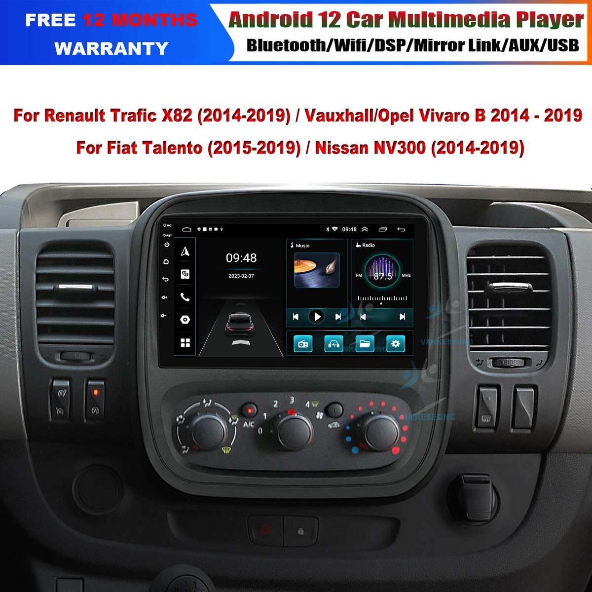 9" Android 12 Autoradio For Renault Trafic X82 2014-2019 Navigation GPS BT DAB+