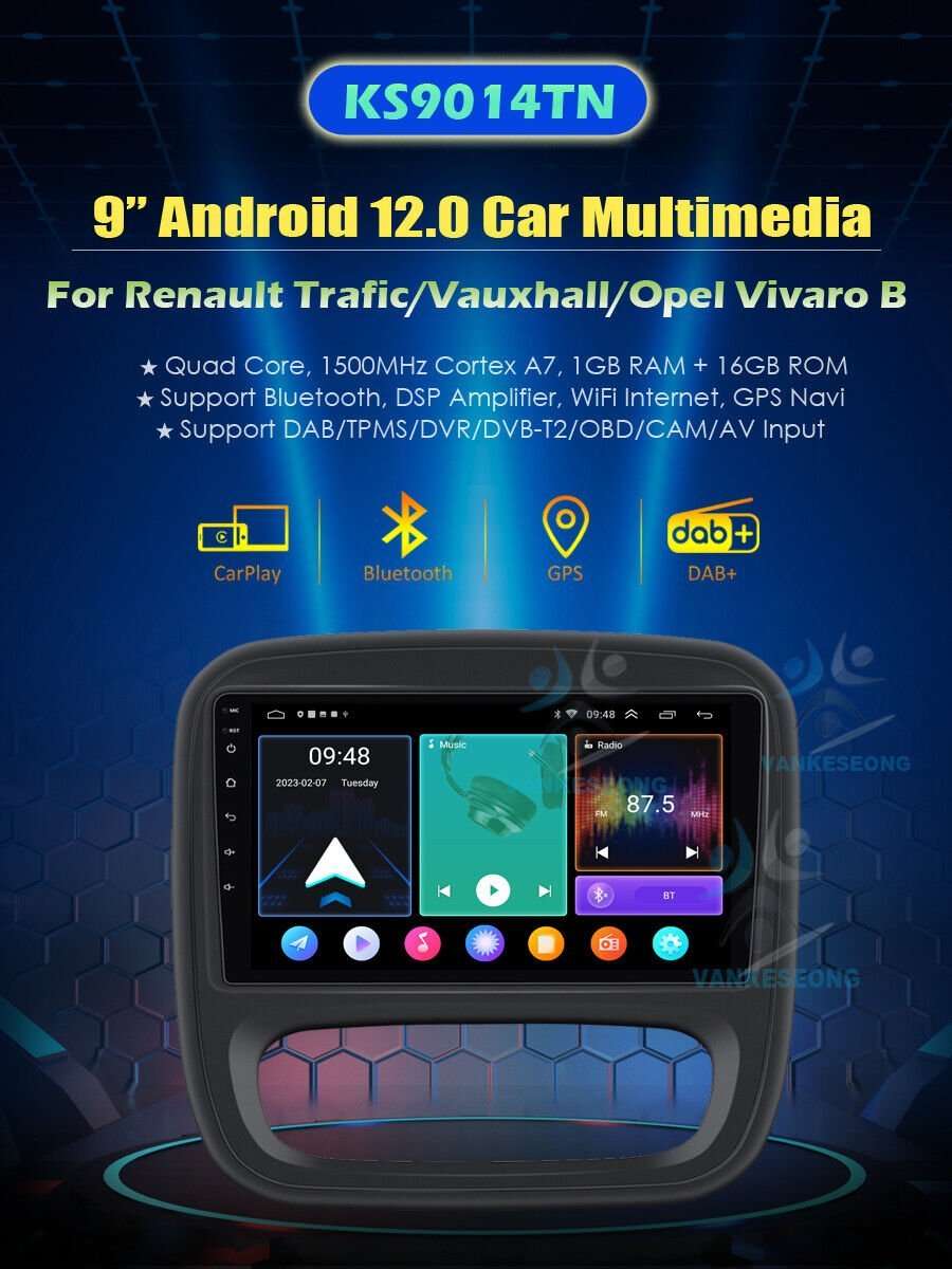 9" Android 12 Autoradio For Renault Trafic X82 2014-2019 Navigation GPS BT DAB+