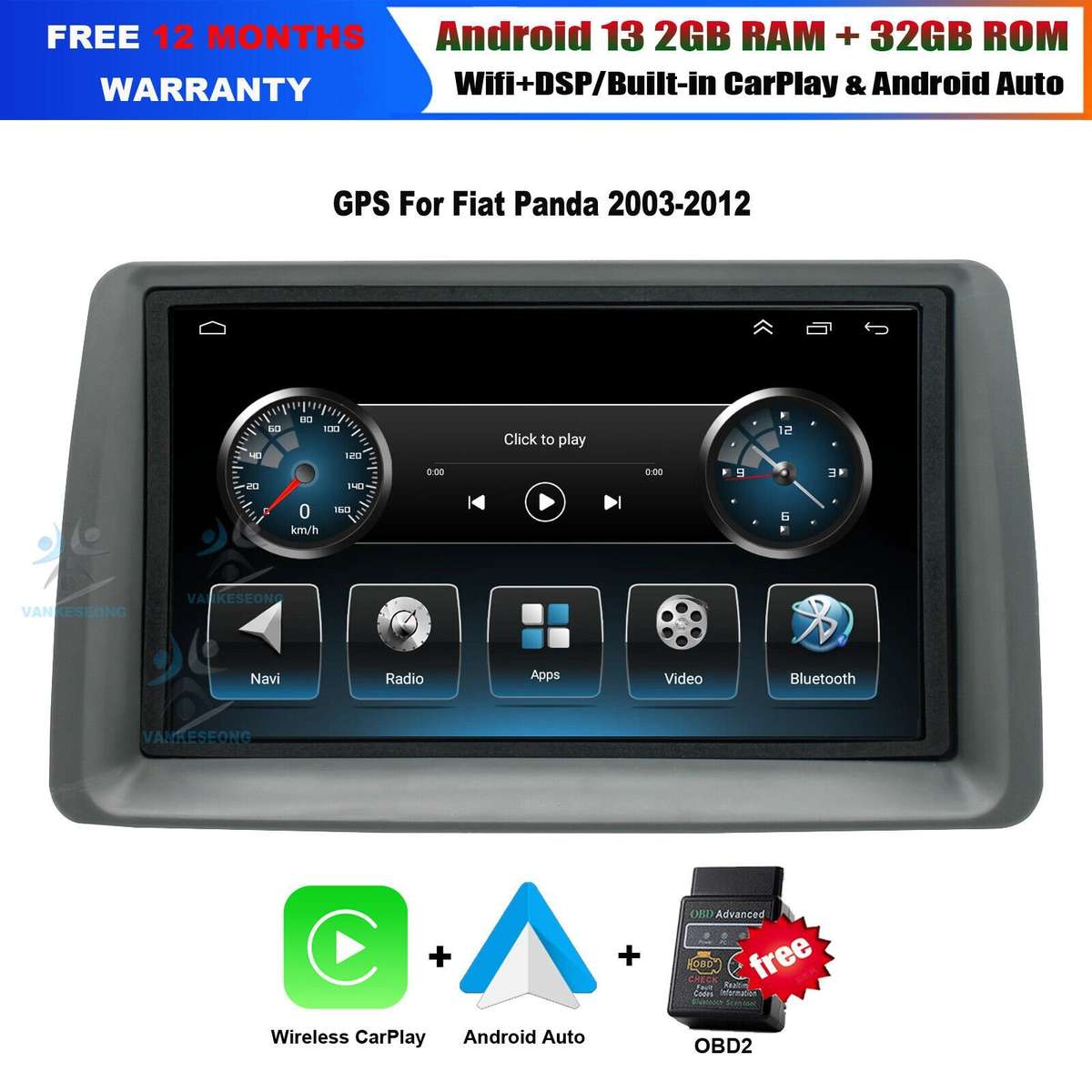 For Fiat Panda 2003-2012 CarPlay Android Autoradio GPS DAB+ Navi Bluetlooth obd