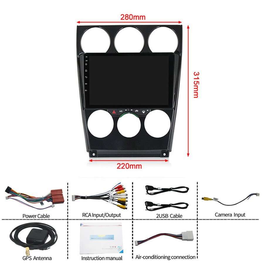 9" Android12 BT CarPlay Autoradio Bluetooth Navigation GPS For Mazda 6 2002-2008