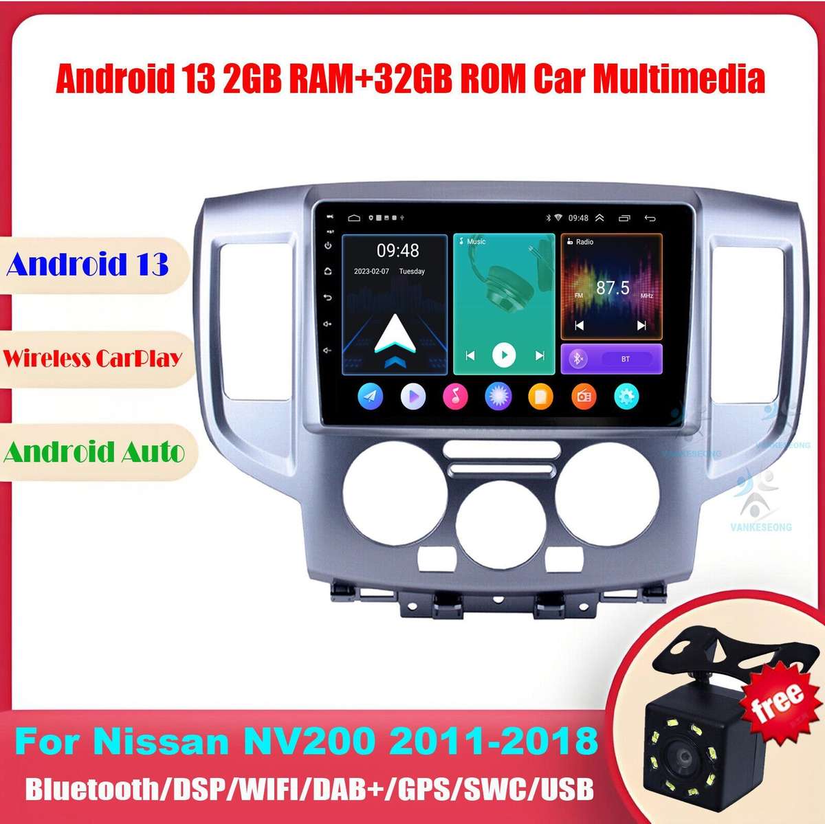 9" Touchscreen Video Android13 Stereo Radio GPS Navi For Nissan NV200 2011-2018