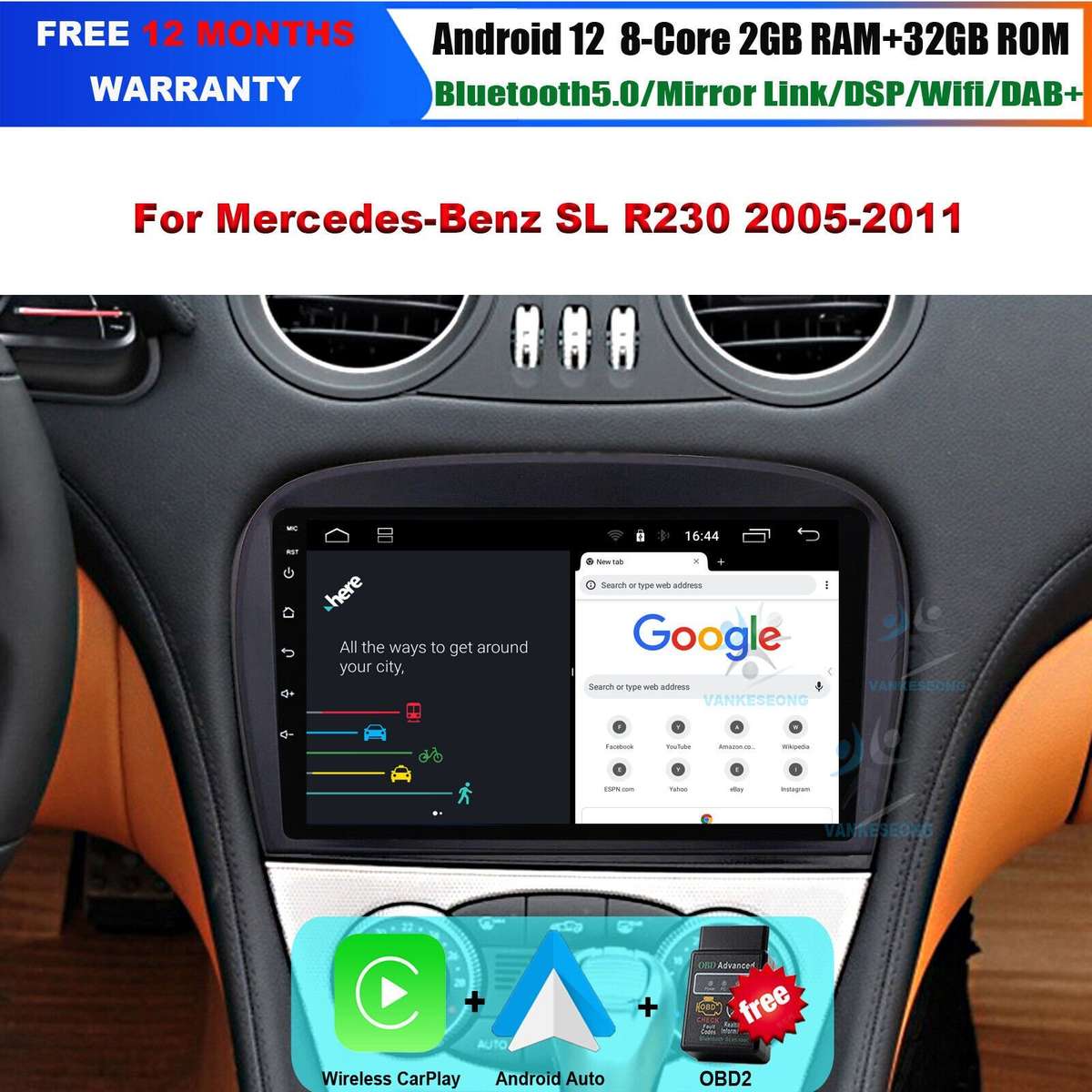 DAB+ Android Autoradio For Mercedes SL R230 2005-2011 BT CarPlay GPS Navigation
