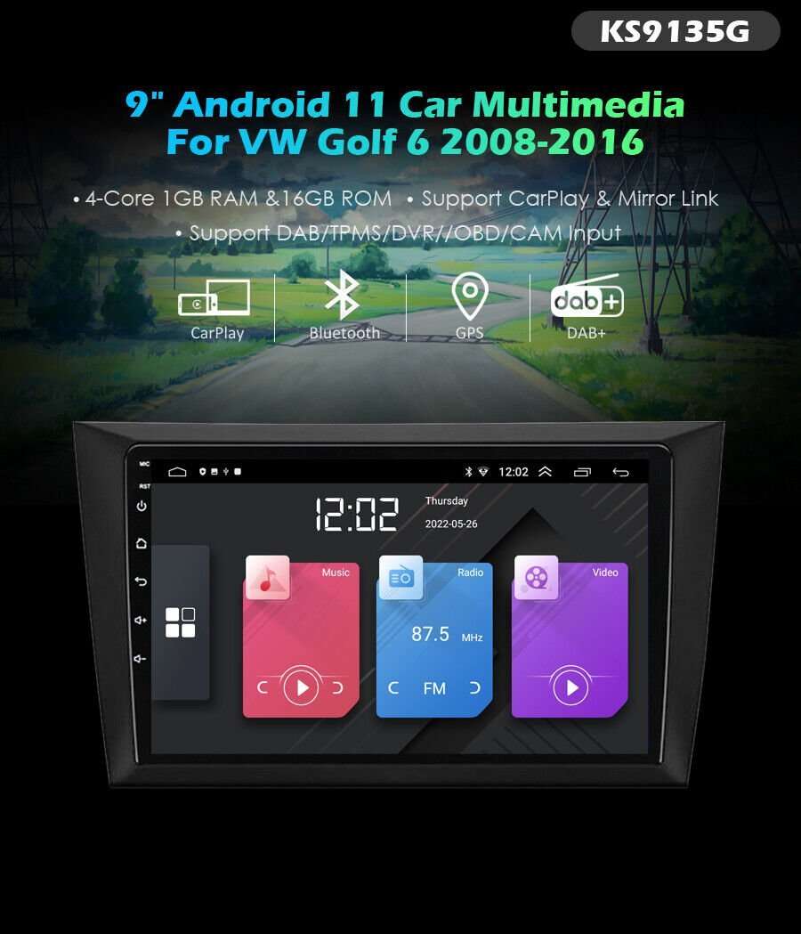 9"Android 11 Head Unit CarPlay GPS SatNav DAB+Radio WiFi for VW Golf 6 2008-2016