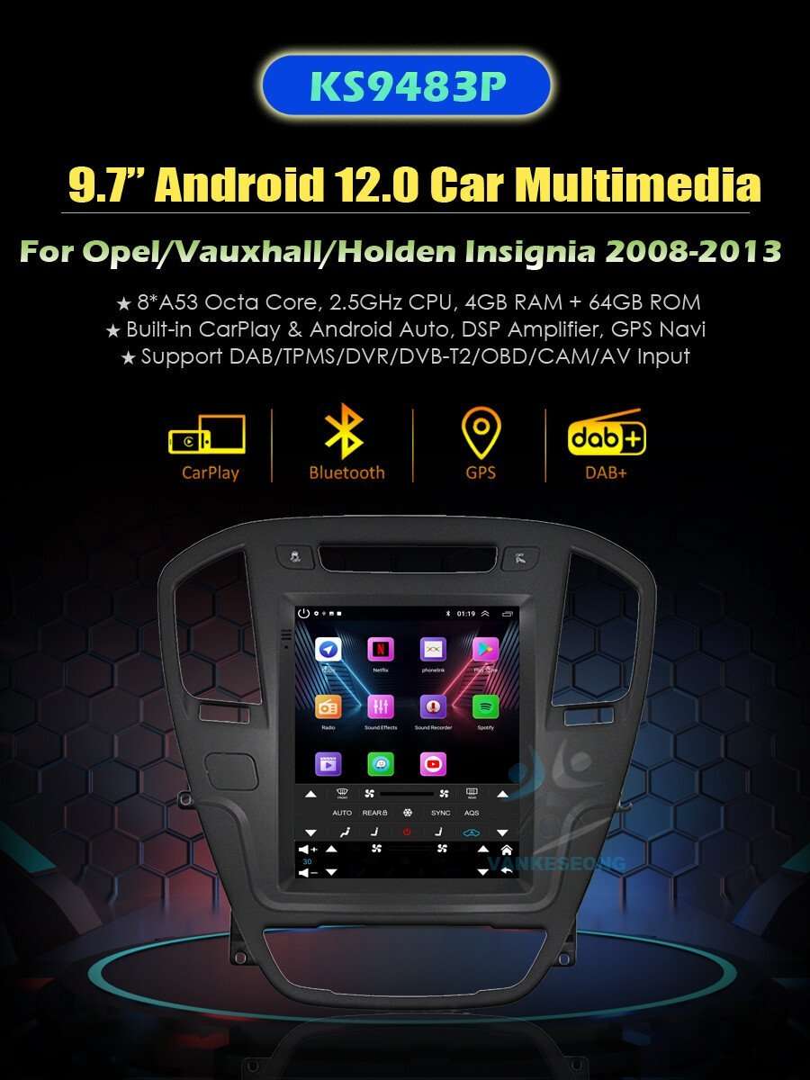 64GB Autoradio DAB For Opel Insignia 2008-2013 CarPlay Android 12 Navigation GPS