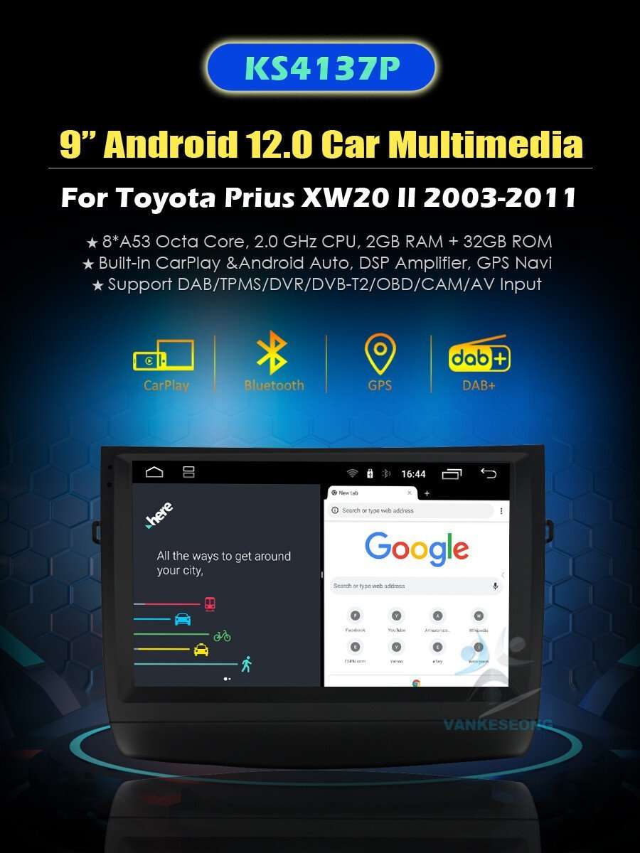 CarPlay Android Autoradio GPS Navigation BT DAB+ Wifi For Toyota Prius 2003-2011